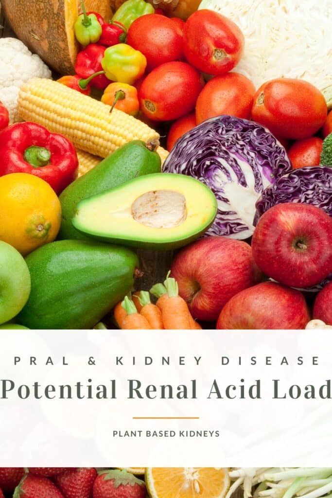 Photo of fruits and veggies with blog title, "PRAL & Kidney Disease, Potential Renal Acid Load"