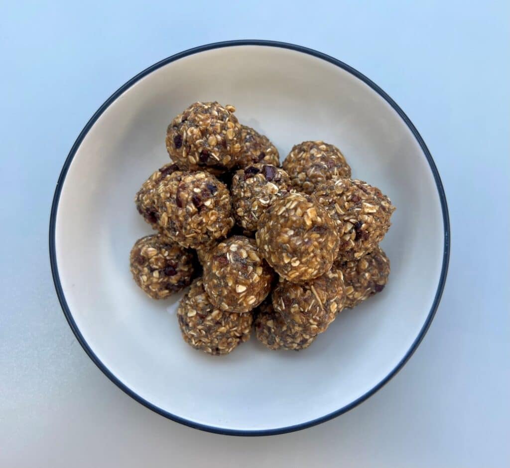Bowl of peanut butter oatmeal balls.